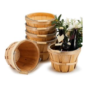 6 Pack Round Wooden Fruit Baskets Small Bushel Apple Buckets