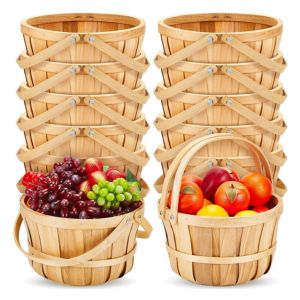 Marsui 10 Pcs Large Wooden Bushel Baskets 11 x 6.5” Wicker Berry Apple Fruit